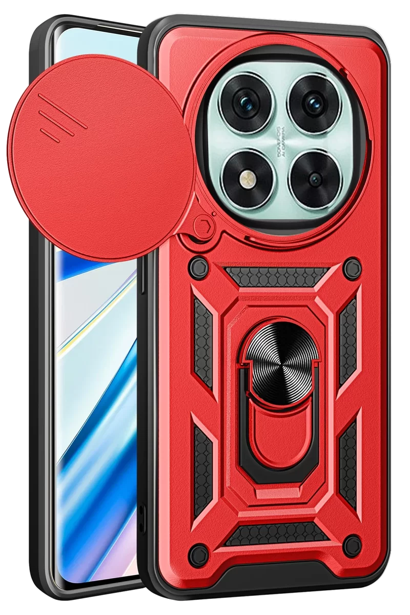 Newface Xiaomi Redmi Note 14 Pro 4G Kılıf Pars Lens Yüzüklü Silikon - Kırmızı