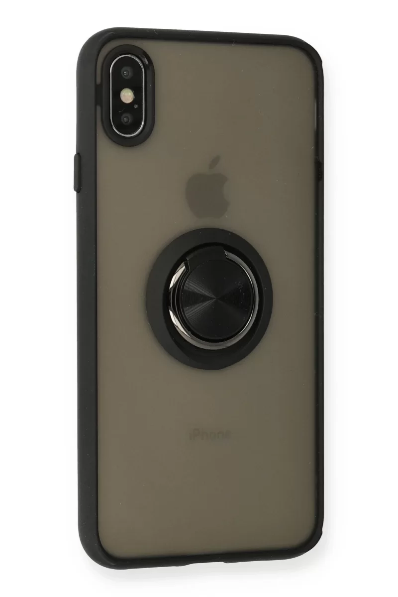 Newface Apple iPhone XS Max Kılıf Montreal Yüzüklü Silikon Kapak - Siyah