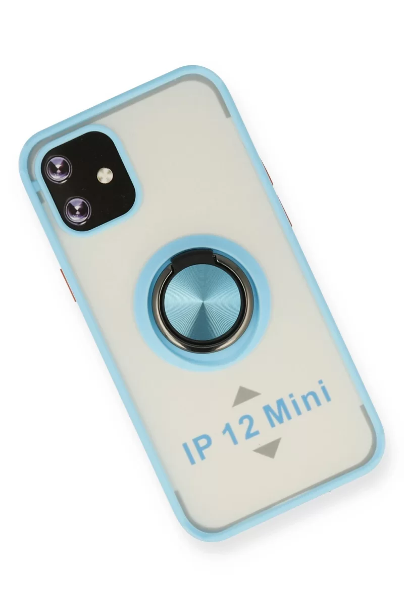 Newface Apple iPhone 12 Kılıf Montreal Yüzüklü Silikon Kapak - Buz Mavi