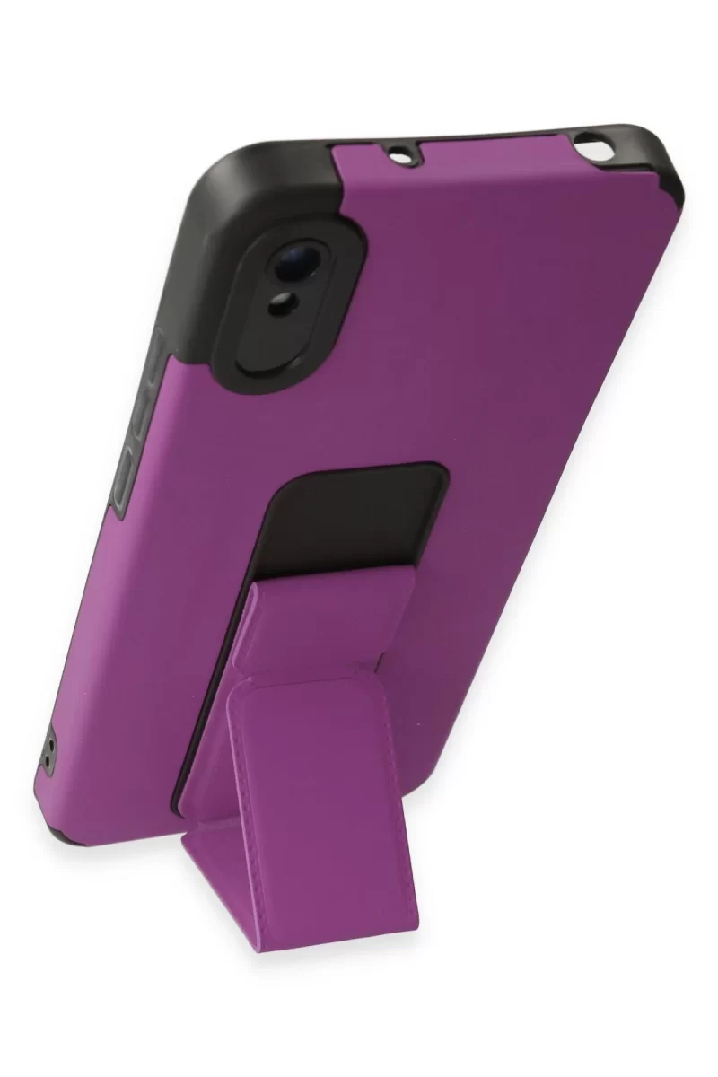 Newface Xiaomi Redmi 9A Kılıf Mega Standlı Silikon - Mor