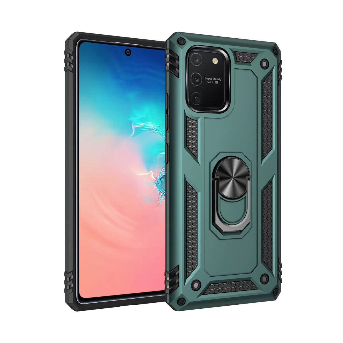 Newface Samsung Galaxy A91 / S10 Lite Kılıf Sofya Yüzüklü Silikon Kapak - Yeşil