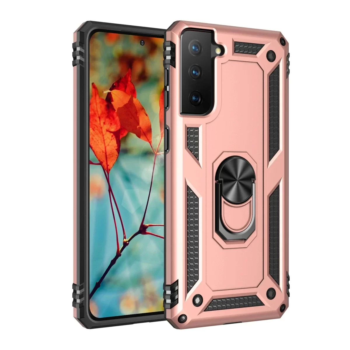 Newface Samsung Galaxy S21 Kılıf Sofya Yüzüklü Silikon Kapak - Rose