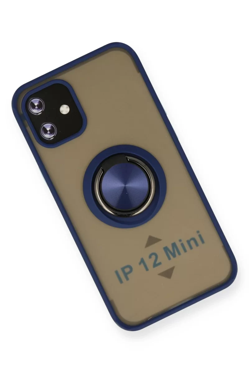 Newface Apple iPhone 12 Kılıf Montreal Yüzüklü Silikon Kapak - Lacivert