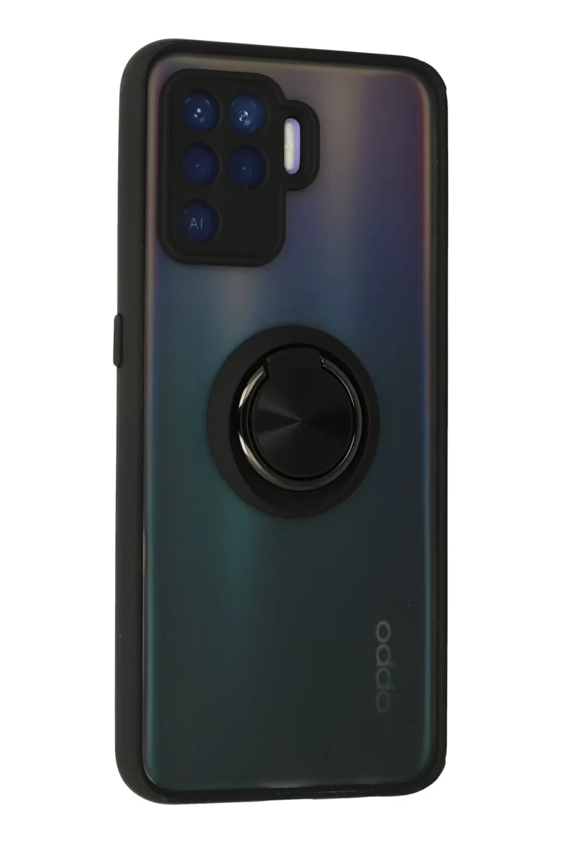 Newface Oppo Reno 5 Lite Kılıf Montreal Yüzüklü Silikon Kapak - Siyah