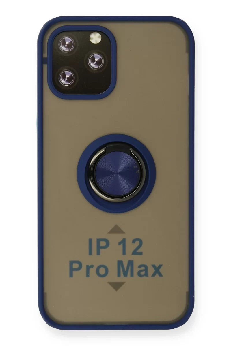 Newface Apple iPhone 12 Pro Max Kılıf Montreal Yüzüklü Silikon Kapak - Lacivert