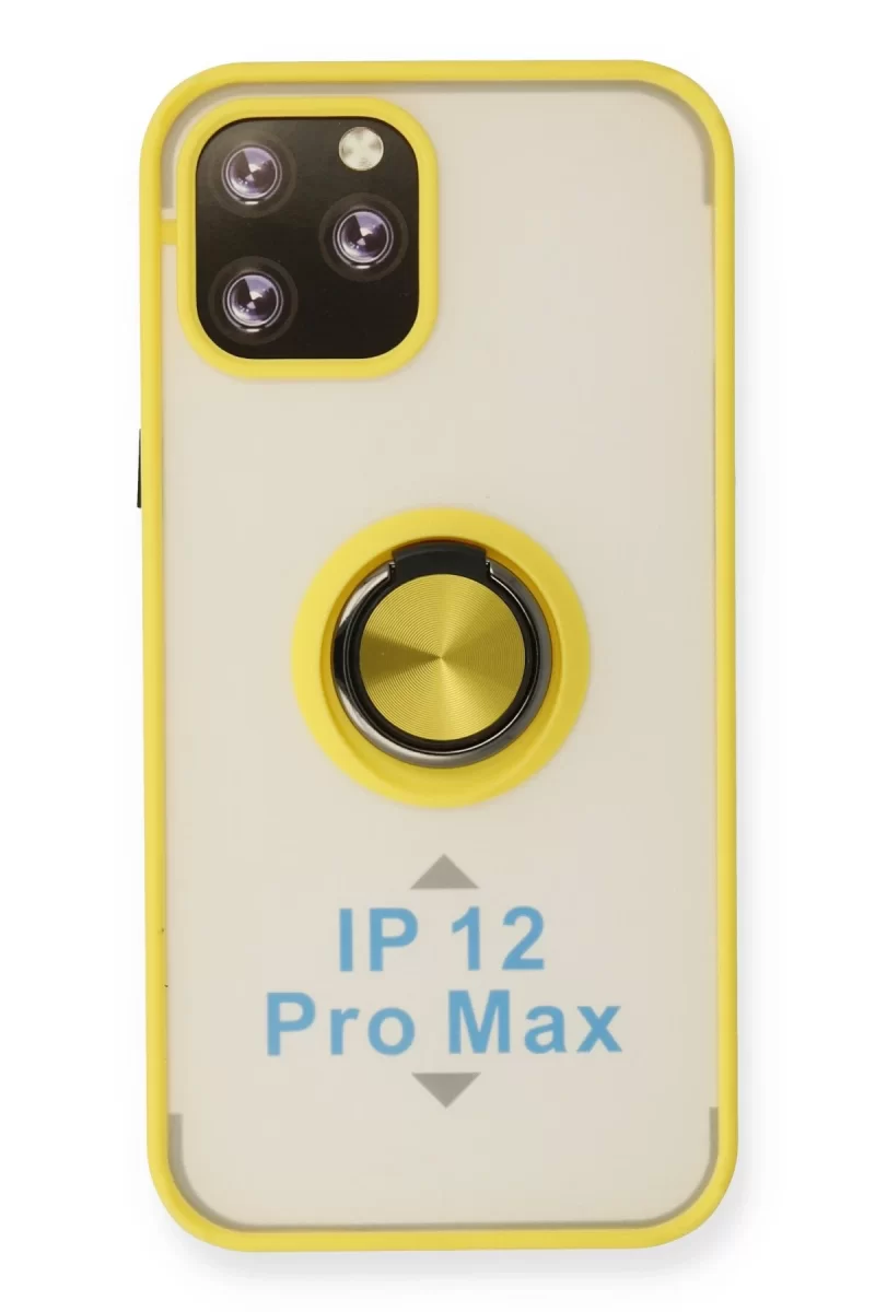 Newface Apple iPhone 12 Pro Max Kılıf Montreal Yüzüklü Silikon Kapak - Sarı