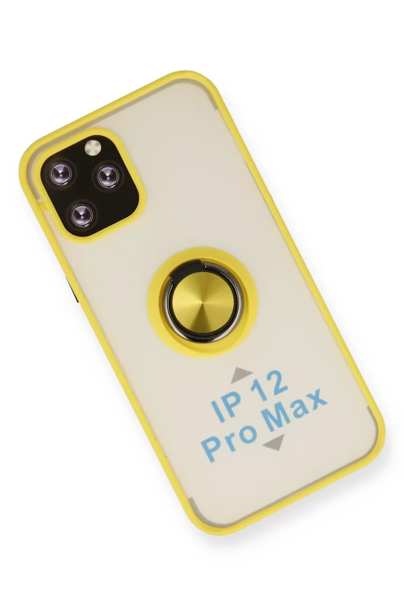 Newface Apple iPhone 12 Pro Max Kılıf Montreal Yüzüklü Silikon Kapak - Sarı