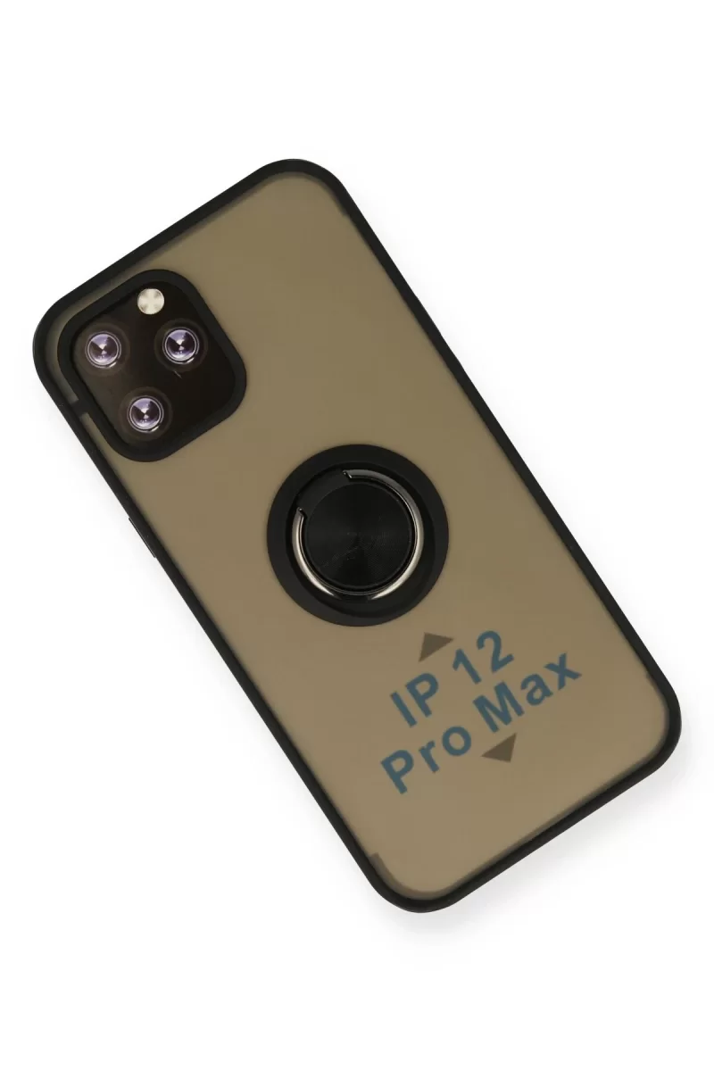 Newface Apple iPhone 12 Pro Max Kılıf Montreal Yüzüklü Silikon Kapak - Siyah