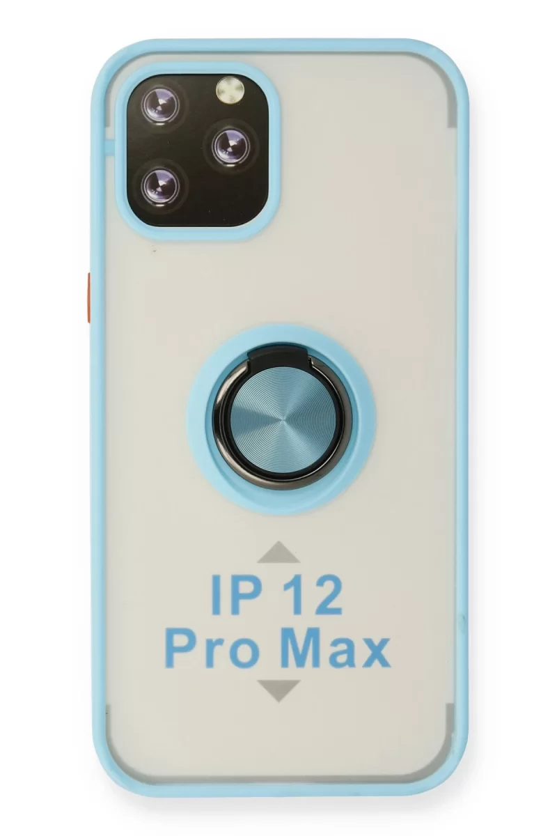 Newface Apple iPhone 12 Pro Max Kılıf Montreal Yüzüklü Silikon Kapak - Buz Mavi
