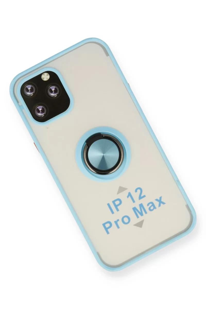 Newface Apple iPhone 12 Pro Max Kılıf Montreal Yüzüklü Silikon Kapak - Buz Mavi