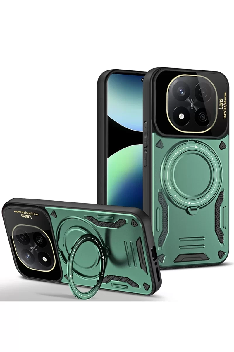 Newface Xiaomi Redmi Note 14 Pro 4G Kılıf Joy Lens Standlı Kapak - Koyu Yeşil