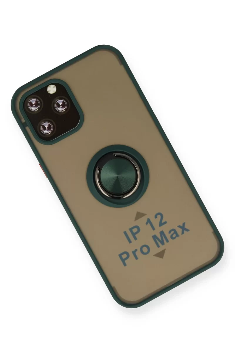 Newface Apple iPhone 12 Pro Max Kılıf Montreal Yüzüklü Silikon Kapak - Yeşil