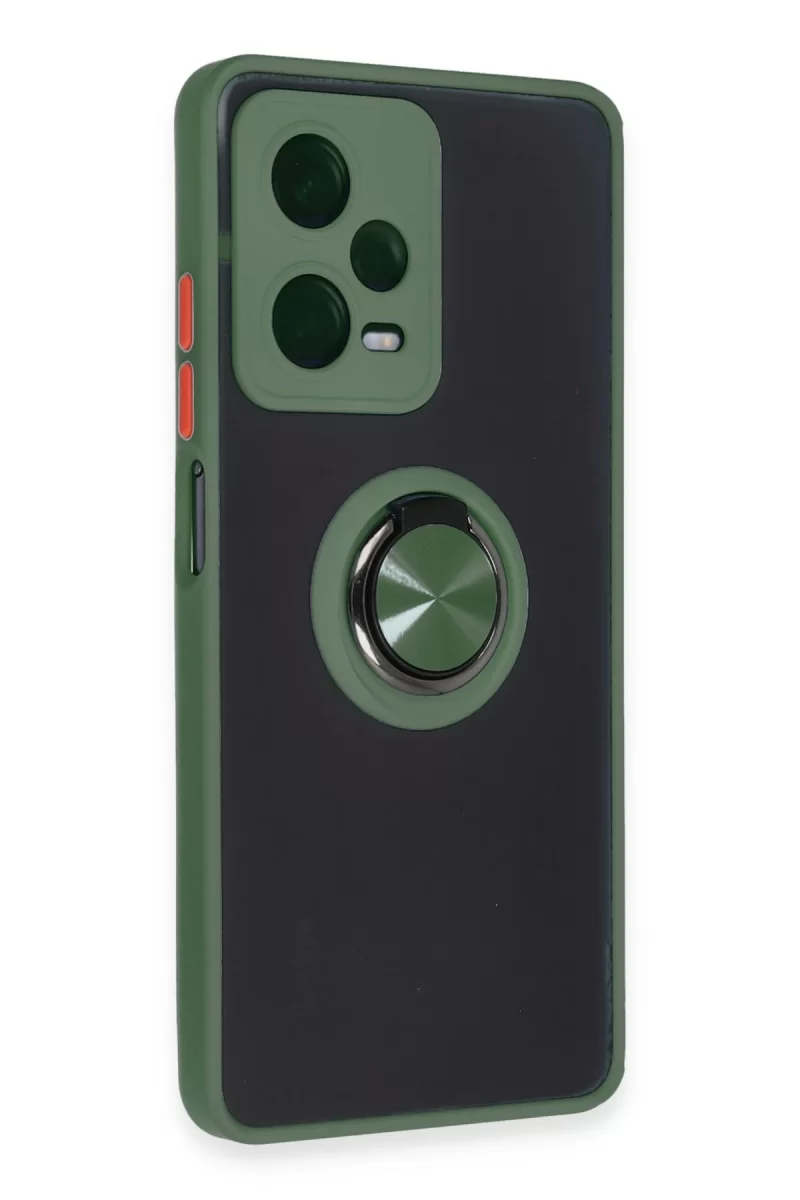 Newface Xiaomi Redmi Note 12 5G Kılıf Montreal Yüzüklü Silikon Kapak - Yeşil