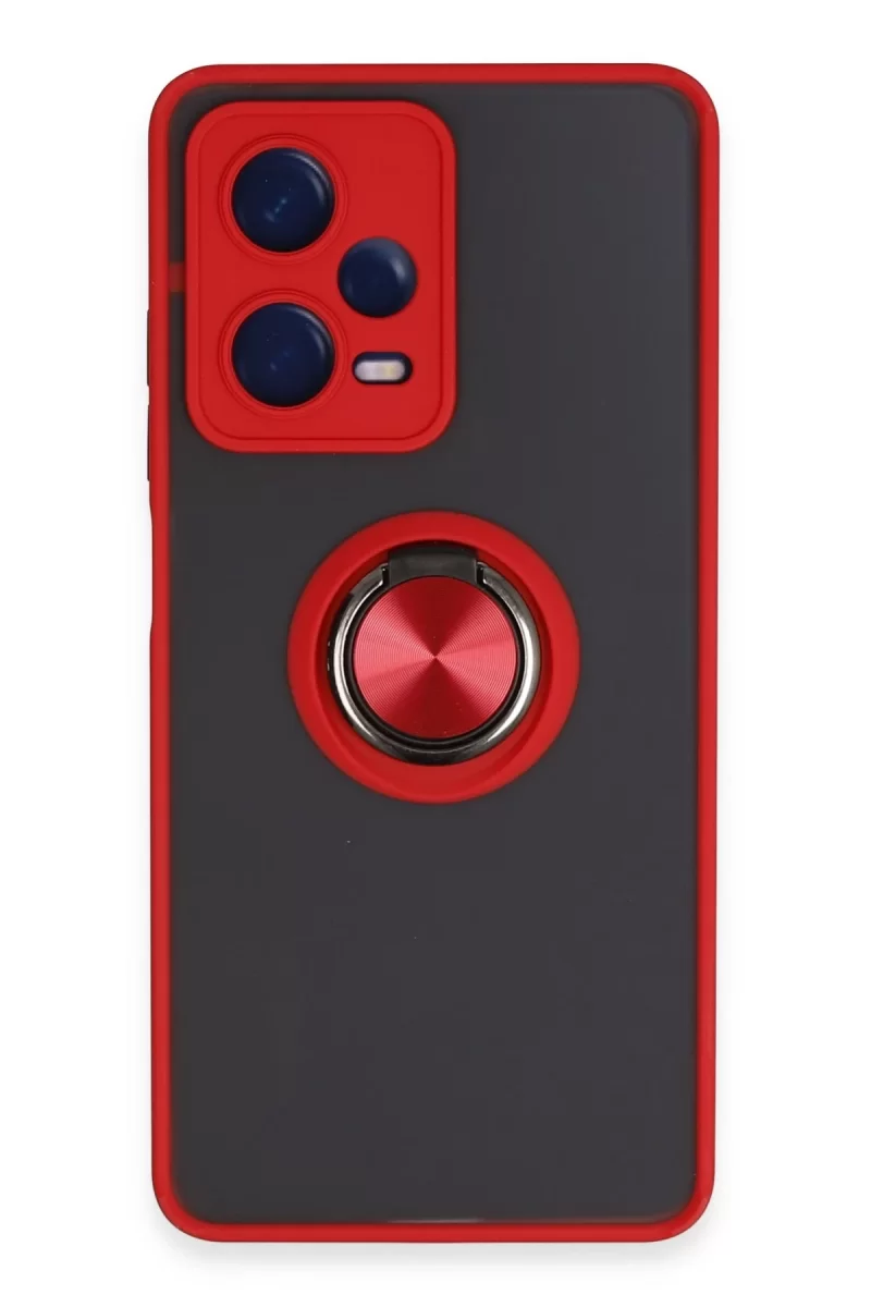 Newface Xiaomi Redmi Note 12 5G Kılıf Montreal Yüzüklü Silikon Kapak - Kırmızı