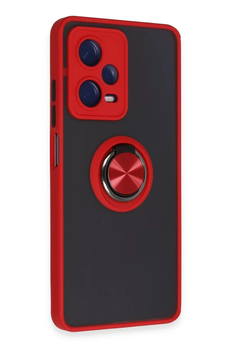 Newface Xiaomi Redmi Note 12 5G Kılıf Montreal Yüzüklü Silikon Kapak - Kırmızı