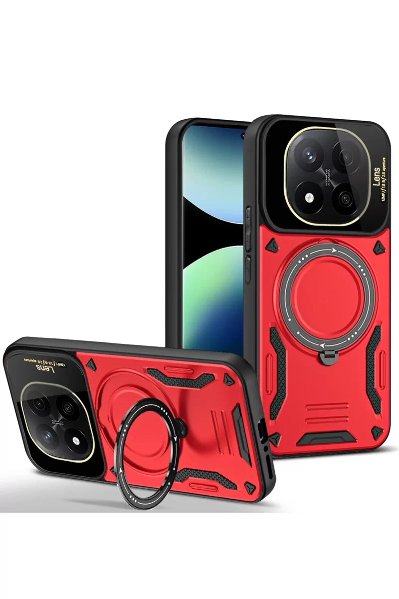 Newface Xiaomi Redmi Note 14 Pro 5G Kılıf Joy Lens Standlı Kapak - Kırmızı