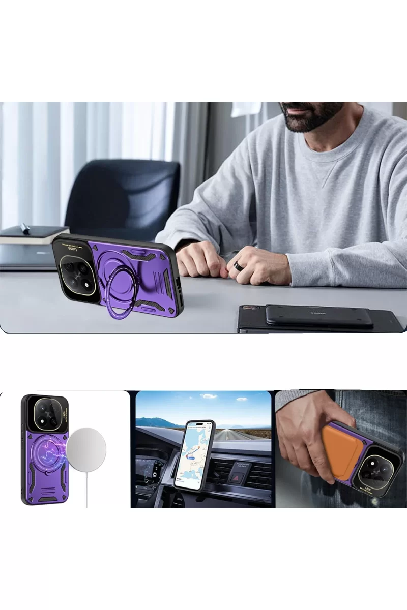 Newface Xiaomi Redmi Note 14 Pro 5G Kılıf Joy Lens Standlı Kapak - Kırmızı