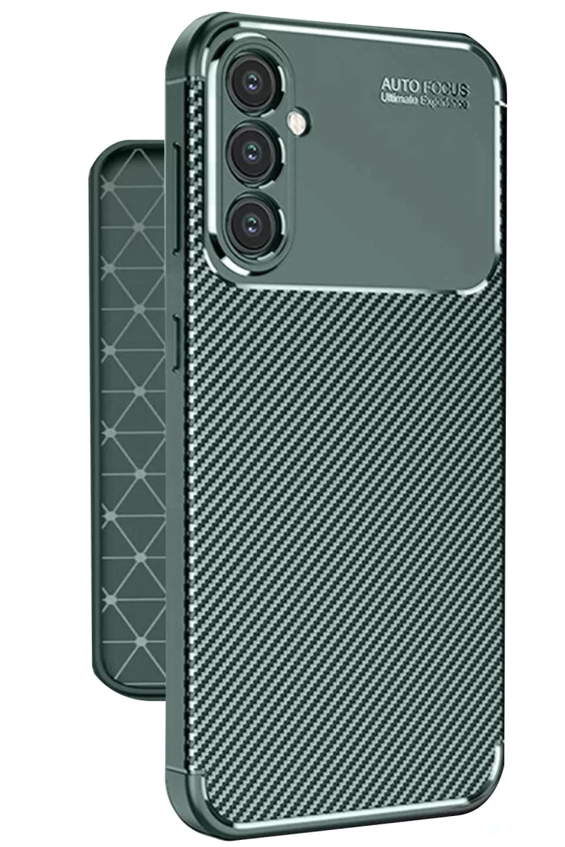 Newface Samsung Galaxy A56 Kılıf Auto Focus Karbon Kapak - Koyu Yeşil