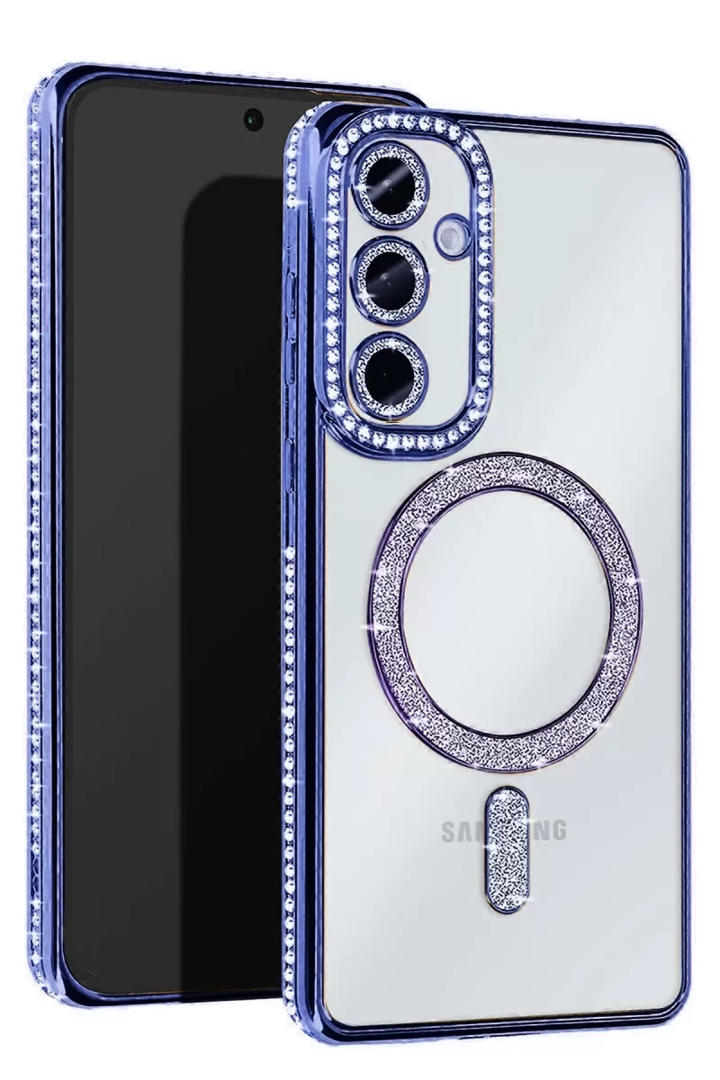 Newface Samsung Galaxy S25 Kılıf Joke Simli Magneticsafe Kılıf - Mavi