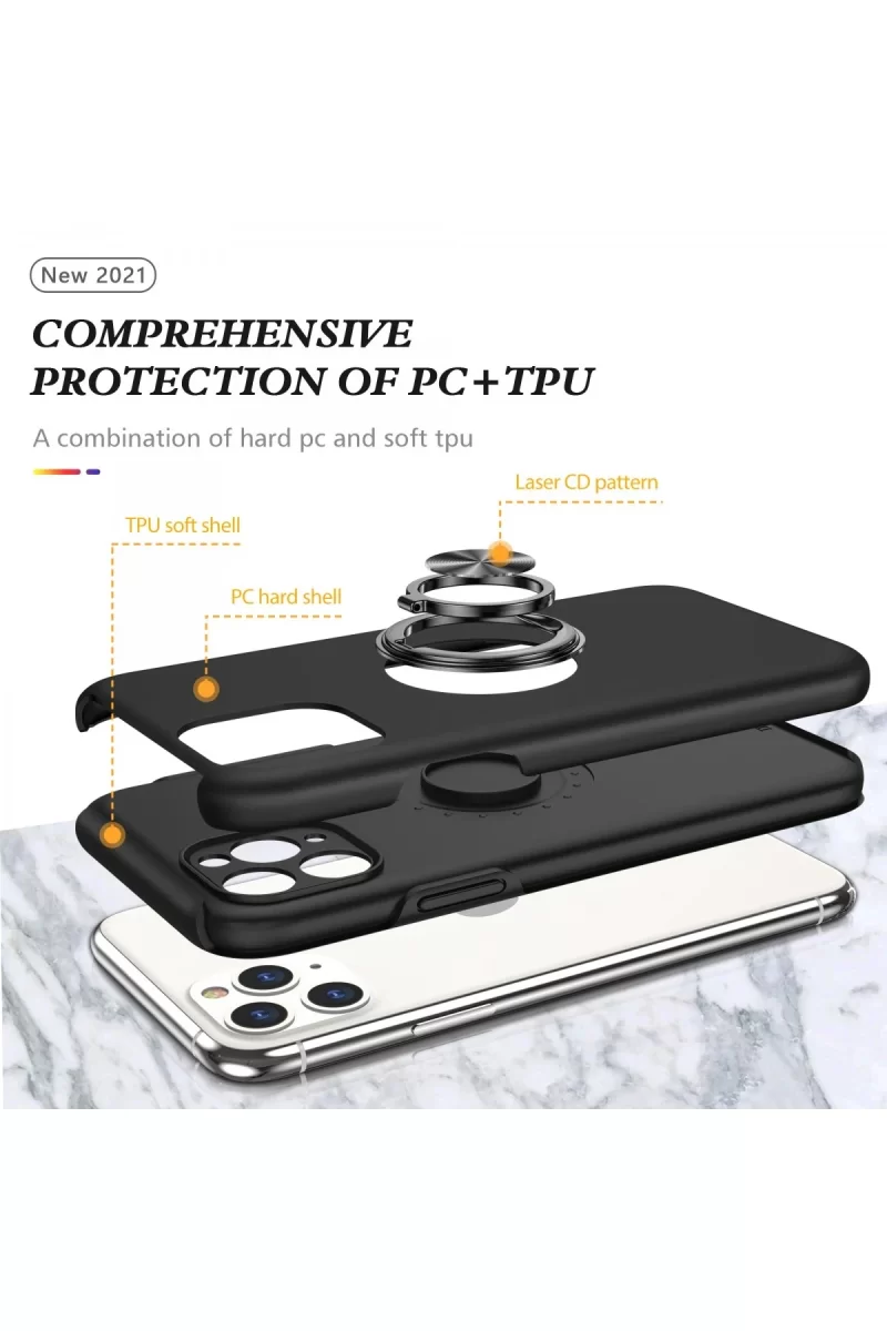 Newface Apple iPhone 11 Pro Max Kılıf Elit Yüzüklü Kapak - Siyah