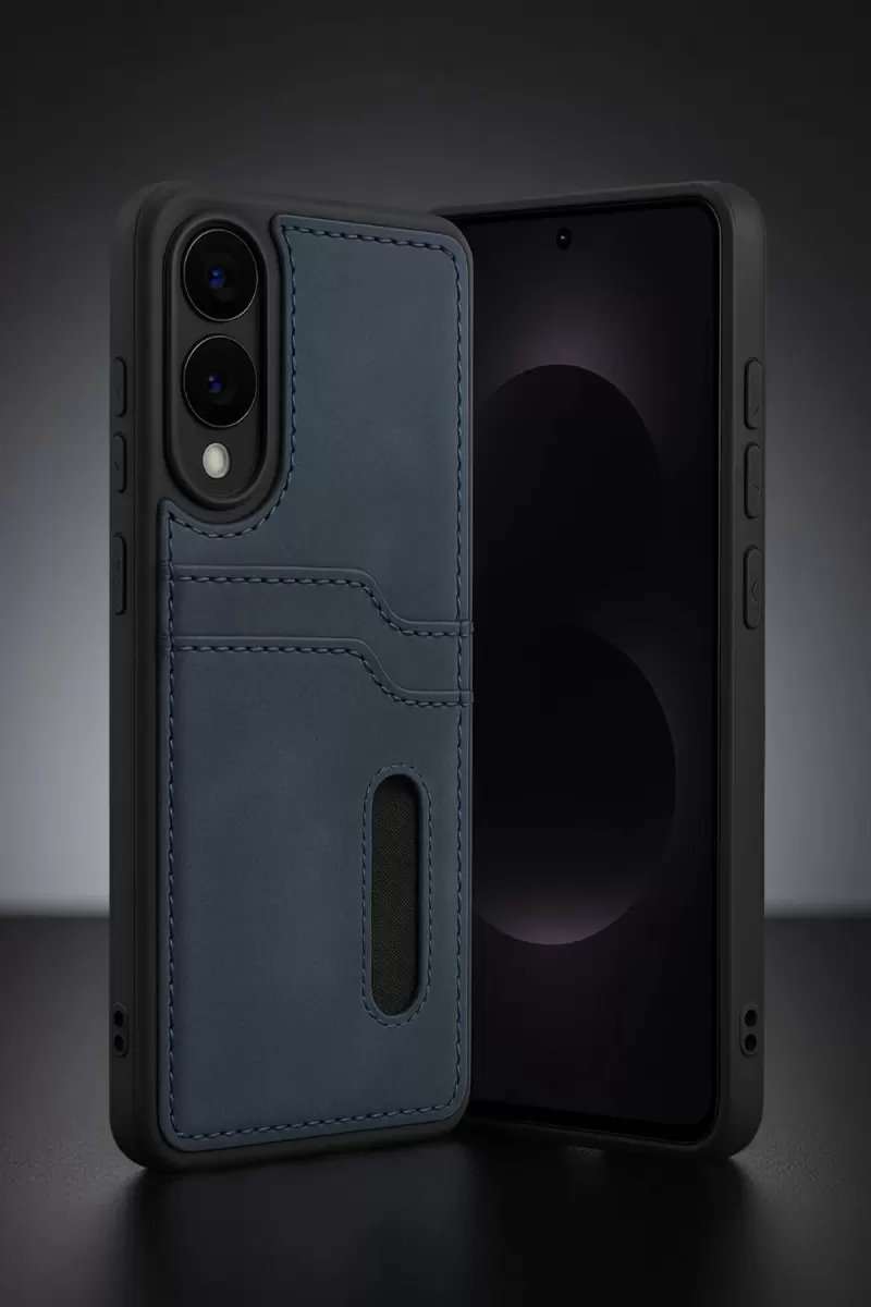 Newface Samsung Galaxy S25 Edge Sara Kartvizitli Deri Kılıf - Kırmızı