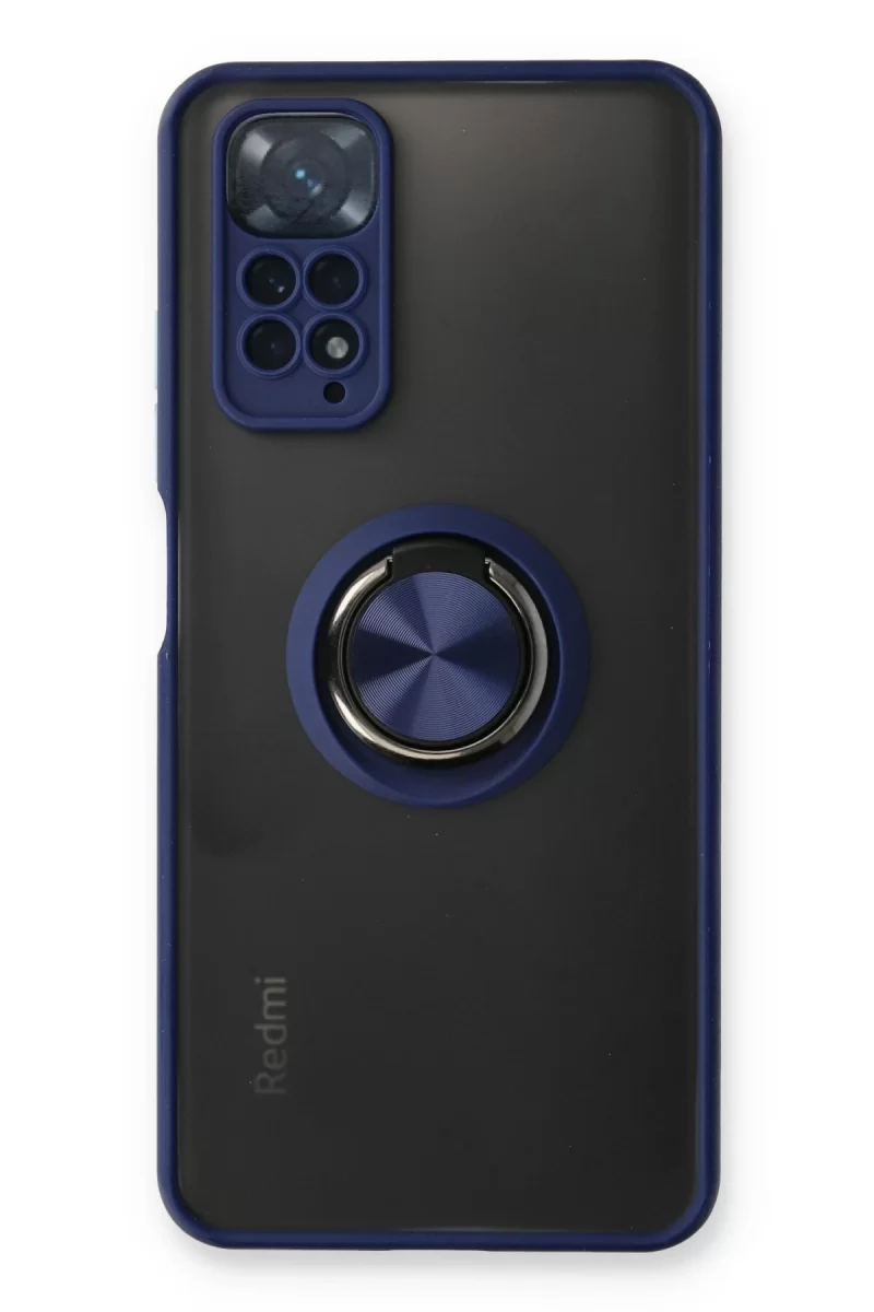 Newface Xiaomi Redmi Note 11 Kılıf Montreal Yüzüklü Silikon Kapak - Lacivert