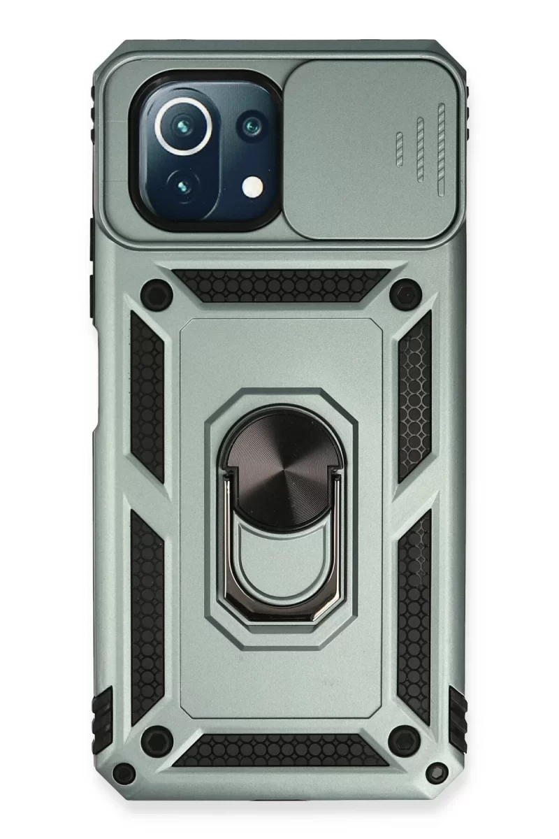 Newface Xiaomi Mİ 11 Lite Kılıf Pars Lens Yüzüklü Silikon - Yeşil