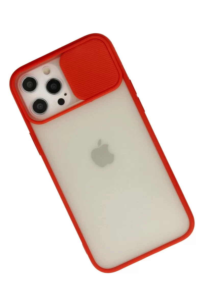 Newface Apple iPhone 12 Pro Max Kılıf Palm Buzlu Kamera Sürgülü Silikon - Kırmızı