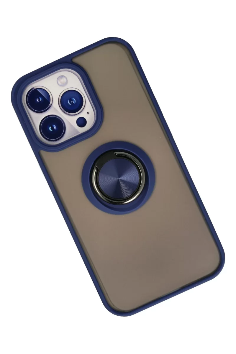 Newface Apple iPhone 15 Pro Kılıf Montreal Yüzüklü Silikon Kapak - Lacivert
