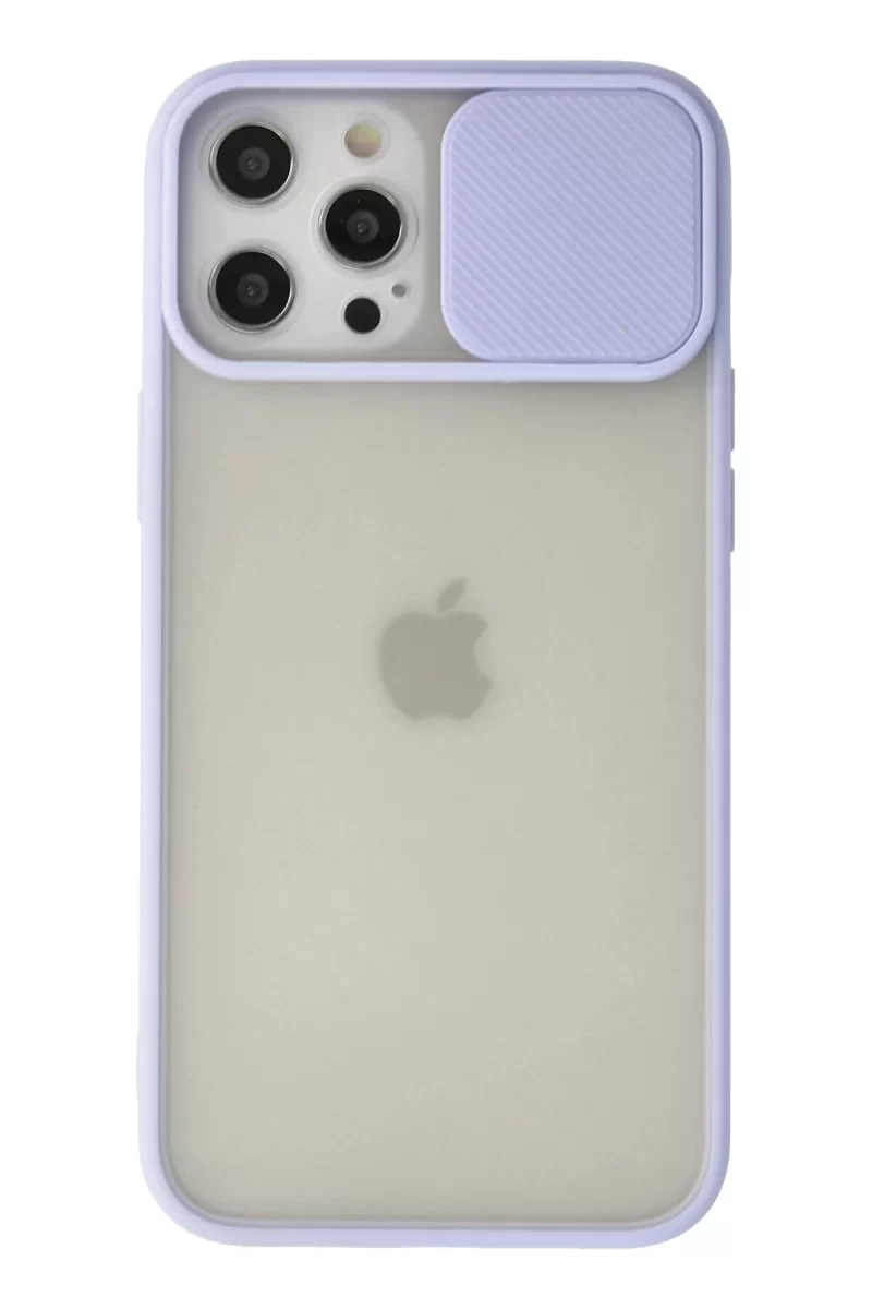 Newface Apple iPhone 12 Pro Max Kılıf Palm Buzlu Kamera Sürgülü Silikon - Lila