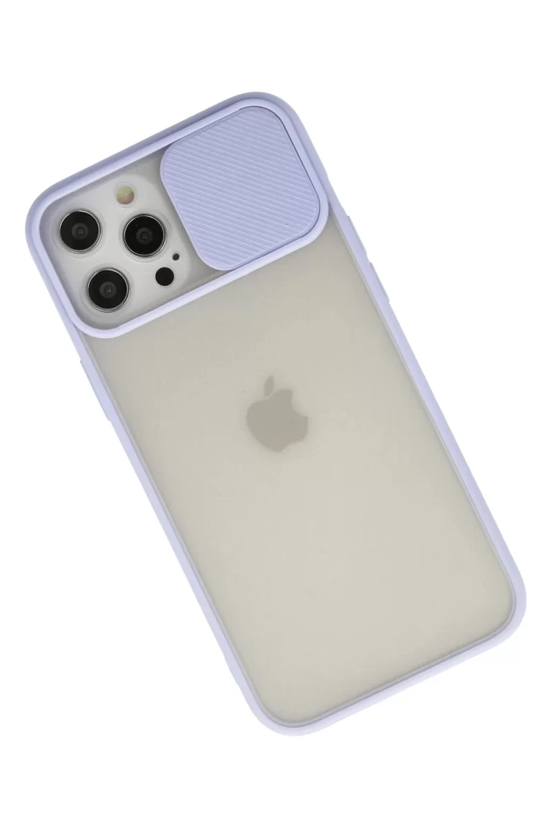 Newface Apple iPhone 12 Pro Max Kılıf Palm Buzlu Kamera Sürgülü Silikon - Lila