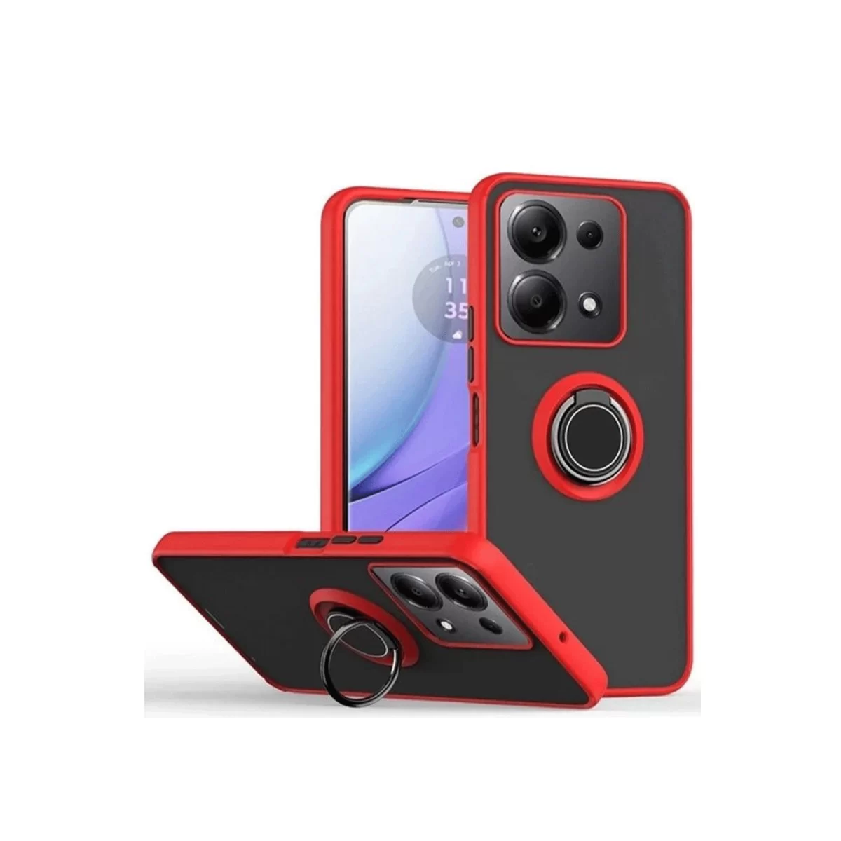 Newface Xiaomi Redmi Note 13 Pro 5G Kılıf Montreal Yüzüklü Silikon Kapak - Kırmızı
