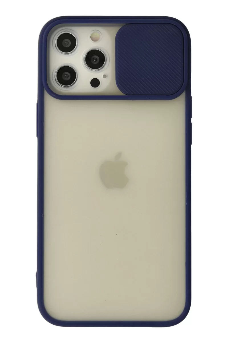 Newface Apple iPhone 12 Pro Max Kılıf Palm Buzlu Kamera Sürgülü Silikon - Lacivert