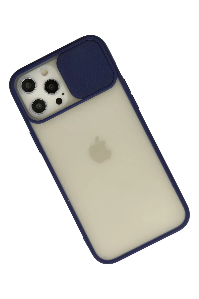 Newface Apple iPhone 12 Pro Max Kılıf Palm Buzlu Kamera Sürgülü Silikon - Lacivert