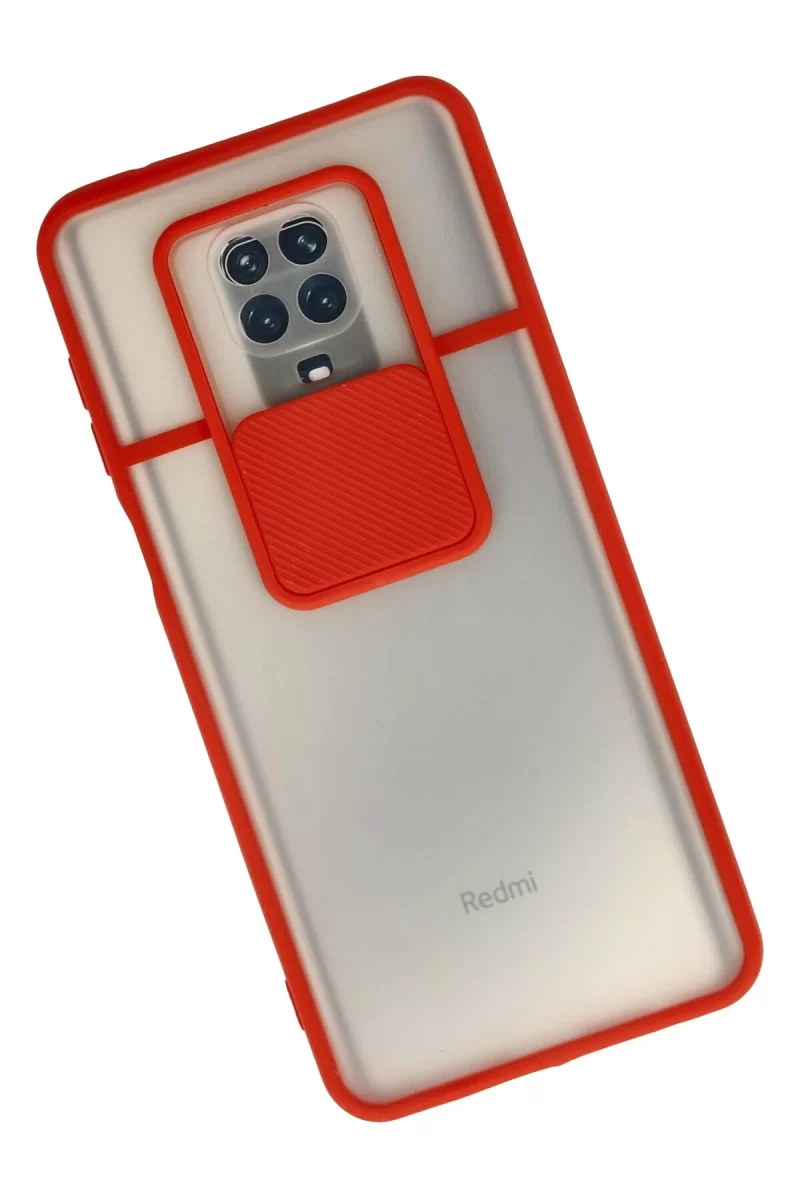 Newface Xiaomi Redmi Note 9 Pro Kılıf Palm Buzlu Kamera Sürgülü Silikon - Kırmızı