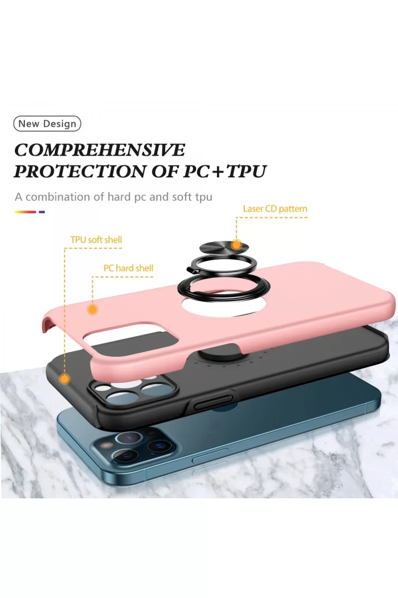 Newface Apple iPhone 12 Pro Max Kılıf Elit Yüzüklü Kapak - Pembe