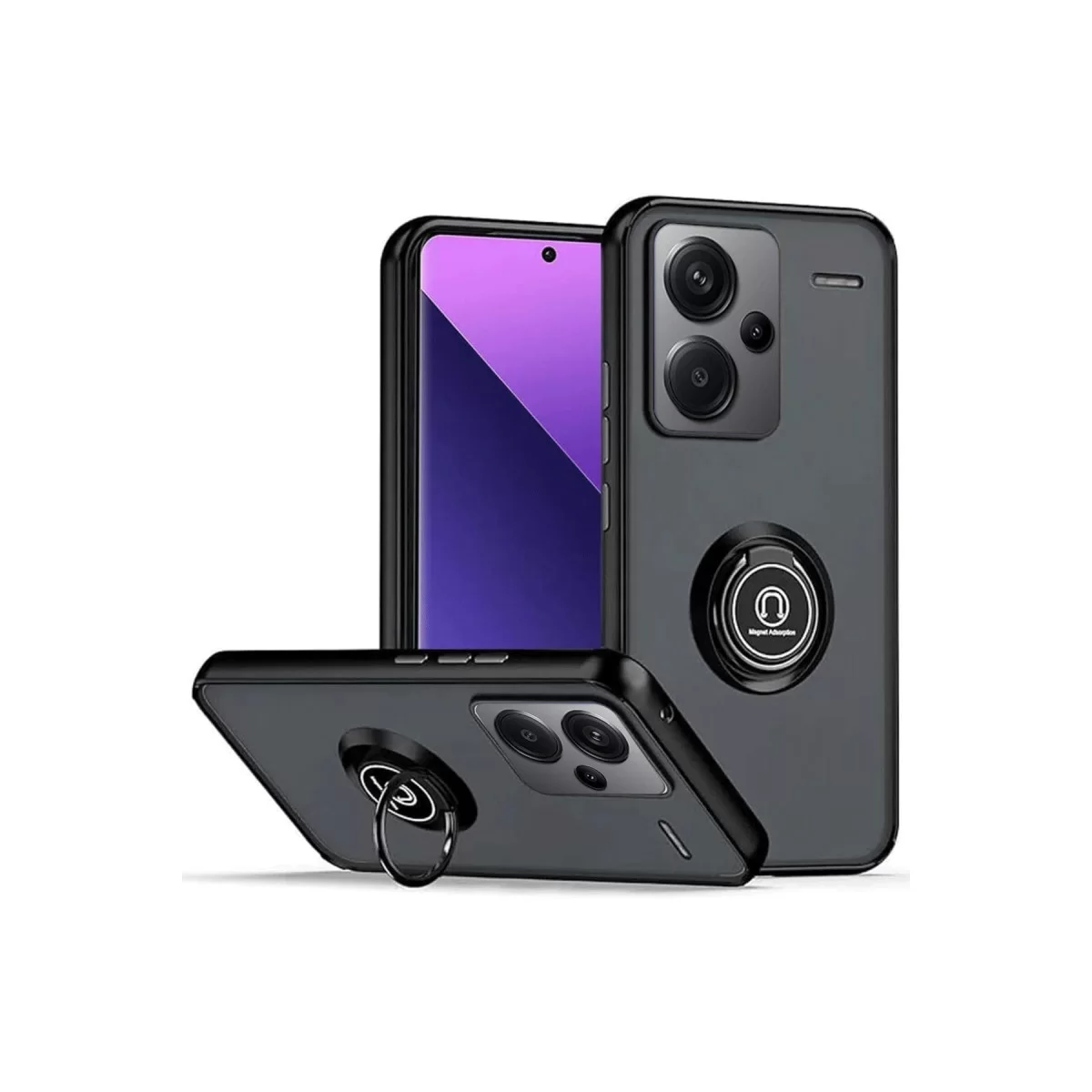 Newface Xiaomi Redmi Note 13 Pro Plus Kılıf Montreal Yüzüklü Silikon Kapak - Siyah