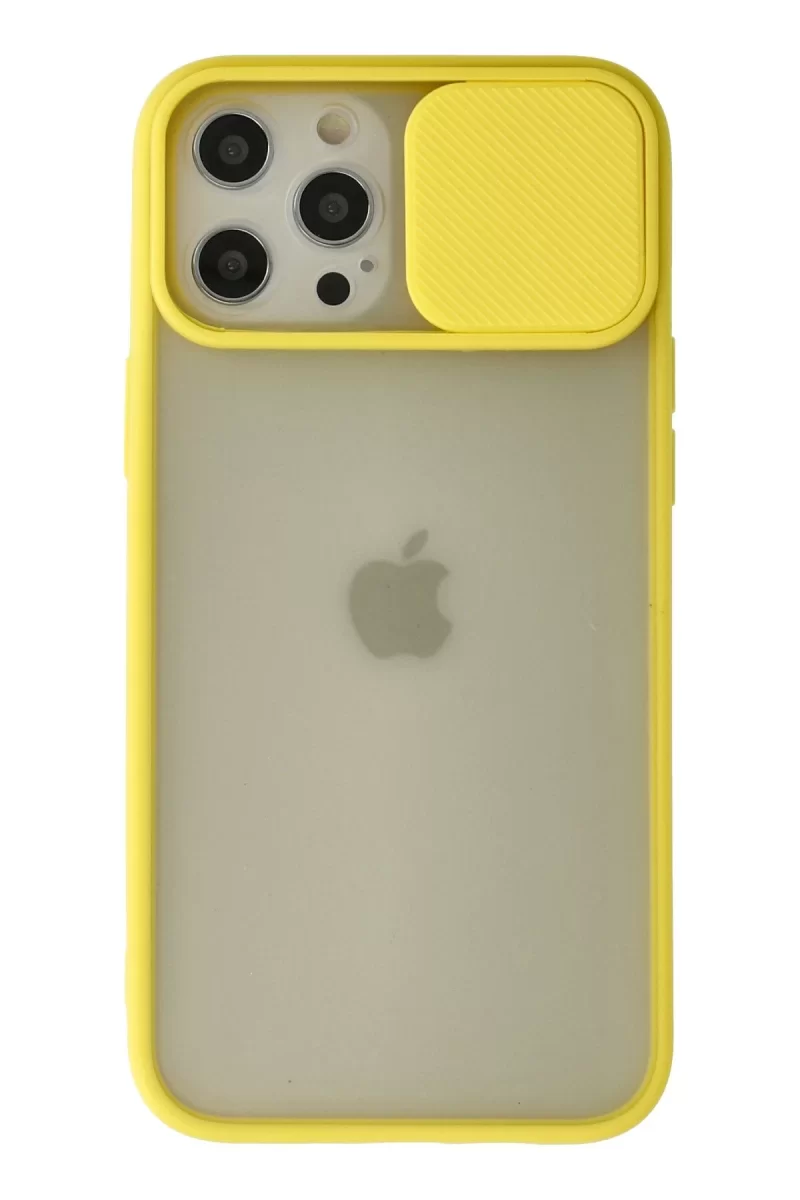 Newface Apple iPhone 12 Pro Max Kılıf Palm Buzlu Kamera Sürgülü Silikon - Sarı
