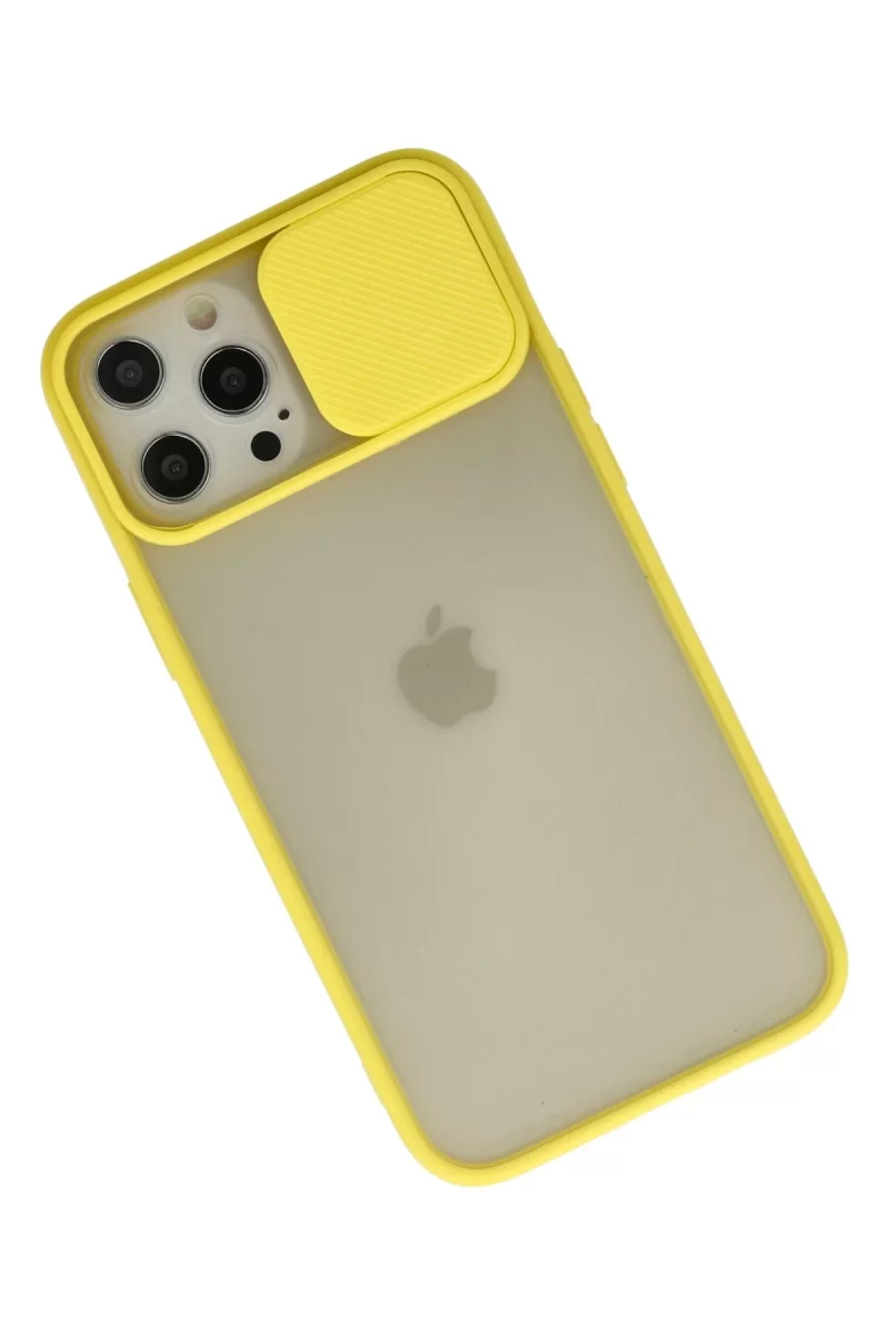 Newface Apple iPhone 12 Pro Max Kılıf Palm Buzlu Kamera Sürgülü Silikon - Sarı