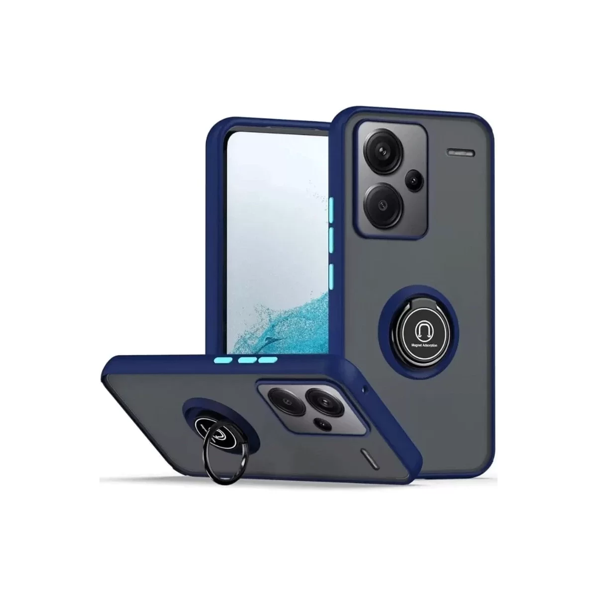 Newface Xiaomi Redmi Note 13 Pro Plus Kılıf Montreal Yüzüklü Silikon Kapak - Lacivert