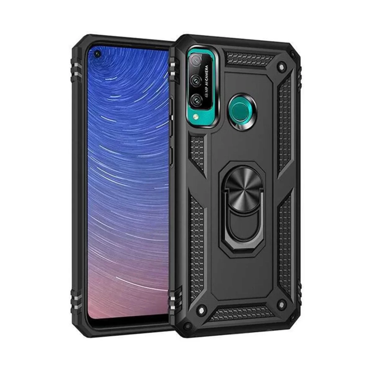 Newface Huawei P40 Lite E Kılıf Sofya Yüzüklü Silikon Kapak - Siyah