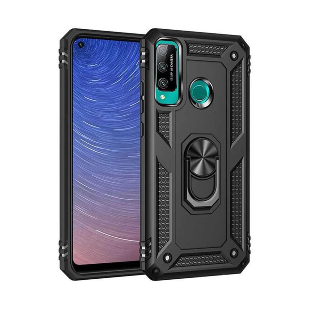 Newface Huawei P40 Lite E Kılıf Sofya Yüzüklü Silikon Kapak - Siyah
