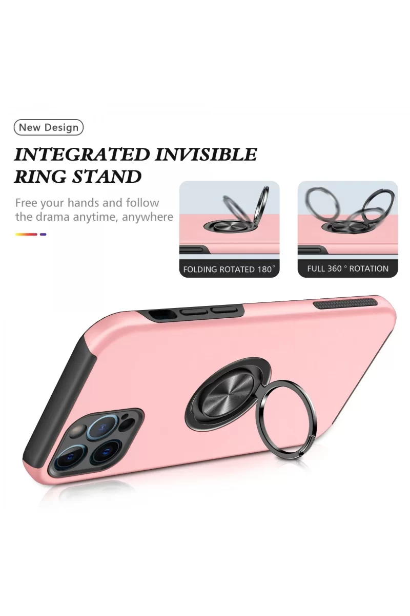 Newface Apple iPhone 12 Pro Kılıf Elit Yüzüklü Kapak - Pembe