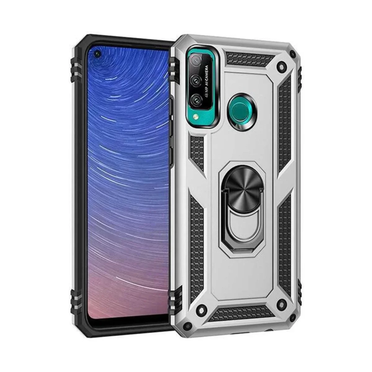Newface Huawei P40 Lite E Kılıf Sofya Yüzüklü Silikon Kapak - Gümüş