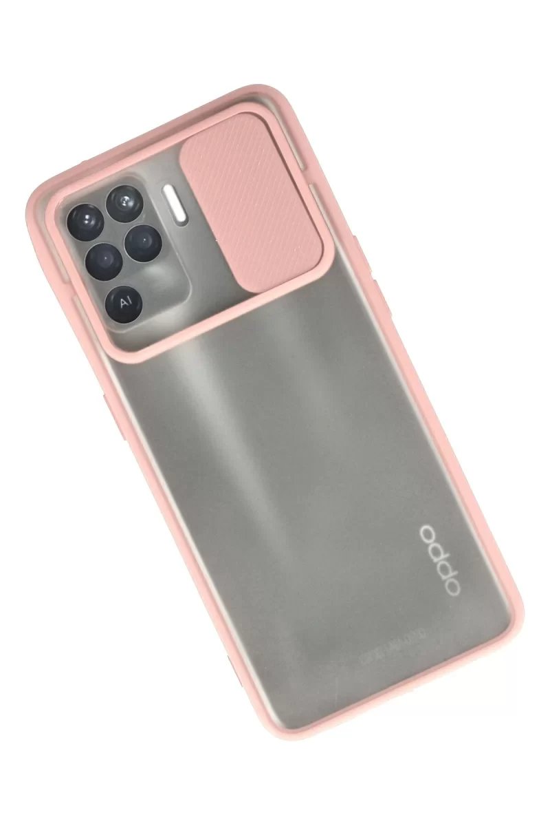 Newface Oppo Reno 5 Lite Kılıf Palm Buzlu Kamera Sürgülü Silikon - Pembe