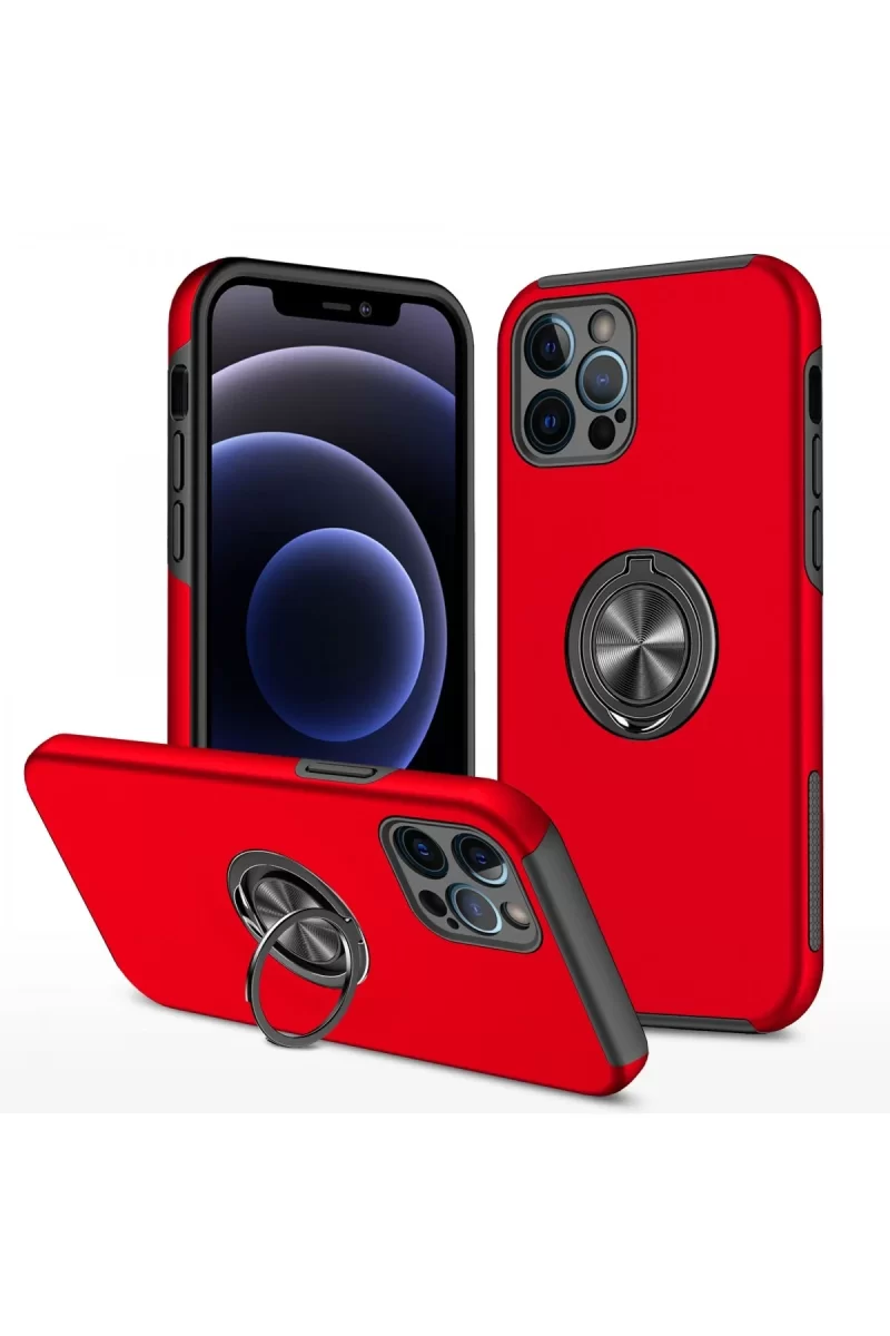 Newface Apple iPhone 12 Pro Kılıf Elit Yüzüklü Kapak - Kırmızı