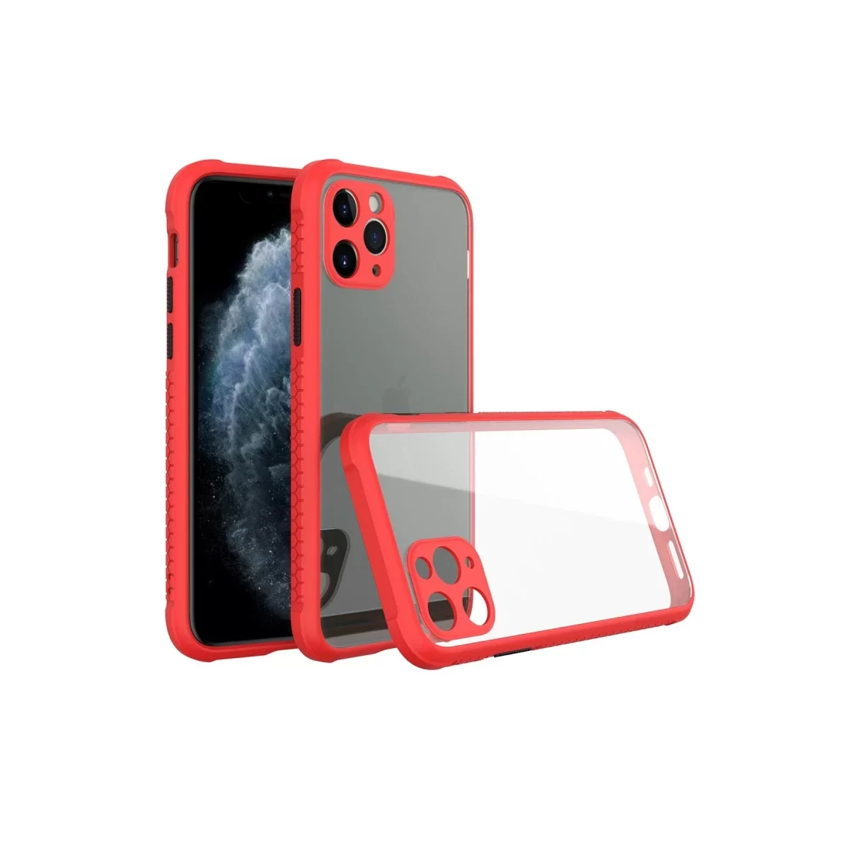 Newface Apple iPhone 11 Pro Kılıf Miami Şeffaf Silikon - Kırmızı
