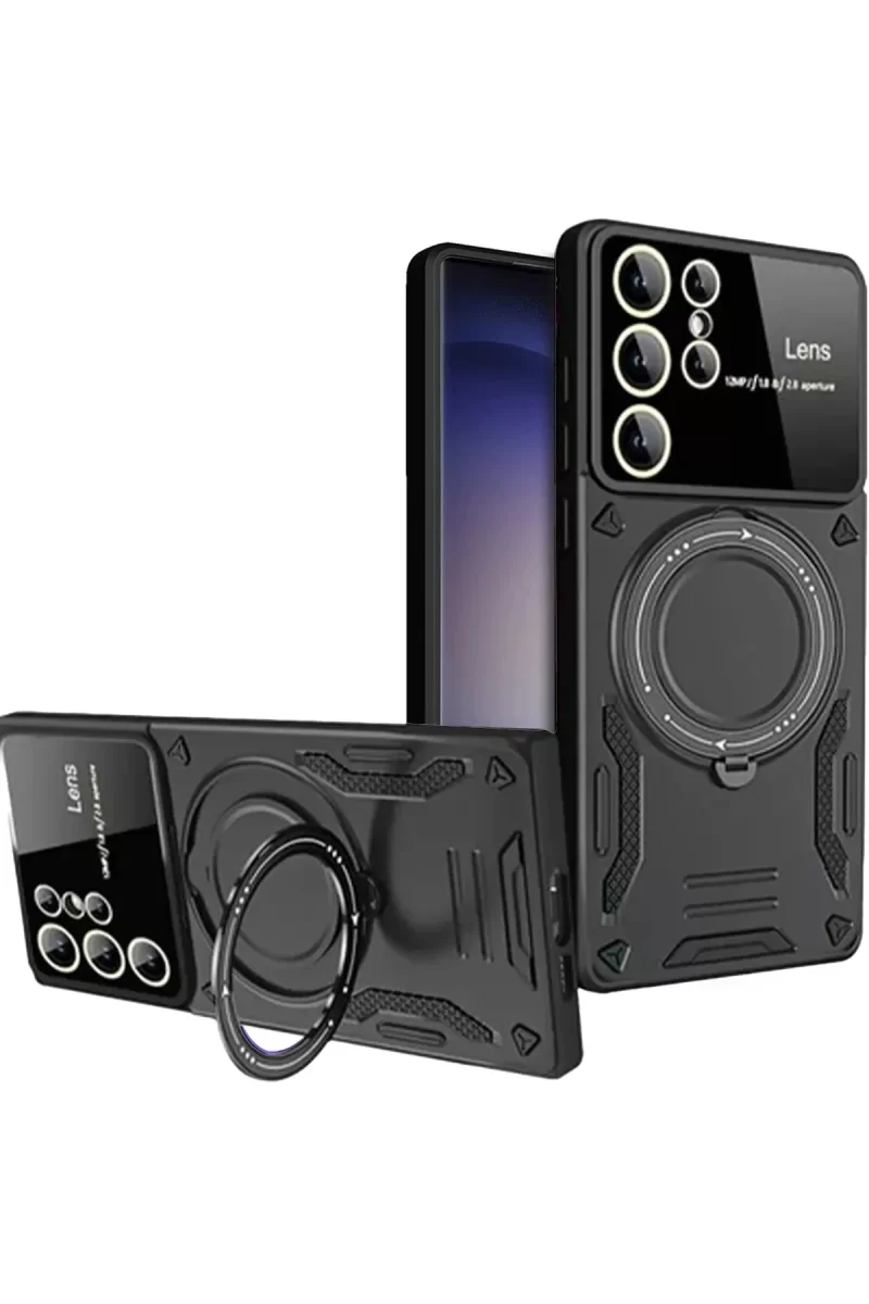 Newface Samsung Galaxy S25 Ultra Kılıf Joy Lens Standlı Kapak - Siyah