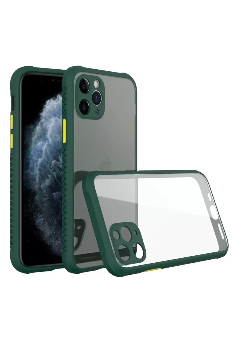 Newface Apple iPhone 11 Pro Kılıf Miami Şeffaf Silikon - Koyu Yeşil