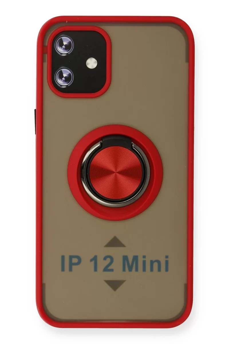 Newface Apple iPhone 12 Mini Kılıf Montreal Yüzüklü Silikon Kapak - Kırmızı